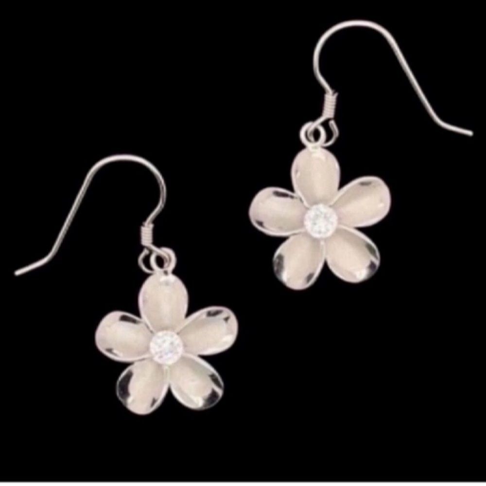 New Sterling Silver & Cubic Zirconia Flower Earrings